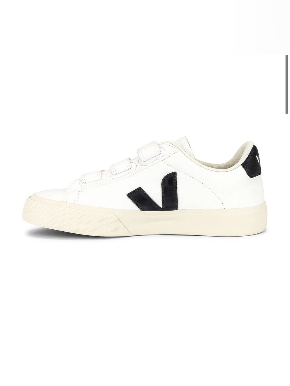 Veja Women size US7 Recife Logo White & Black Velcro Leather Sneaker, new in box